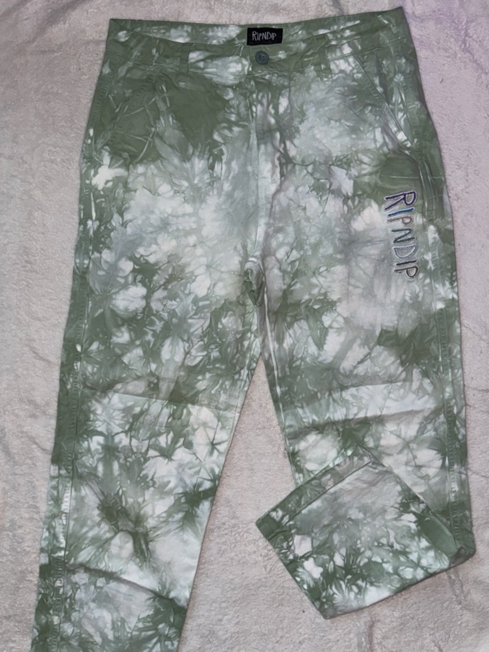 Ripndip Olive Green and White Tie-Dye Chinos